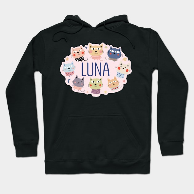 Luna name with cartoon cats Hoodie by WildMeART